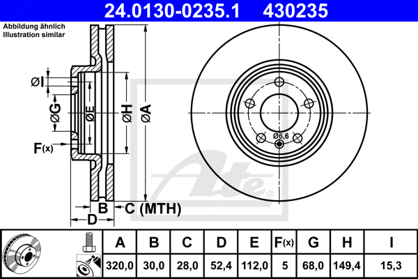 Disque de frein avant ATE 24.0130-0235.1 (X1)