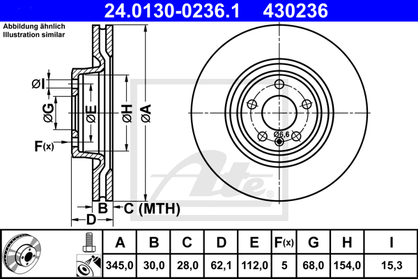 Disque de frein avant ATE 24.0130-0236.1 (X1)