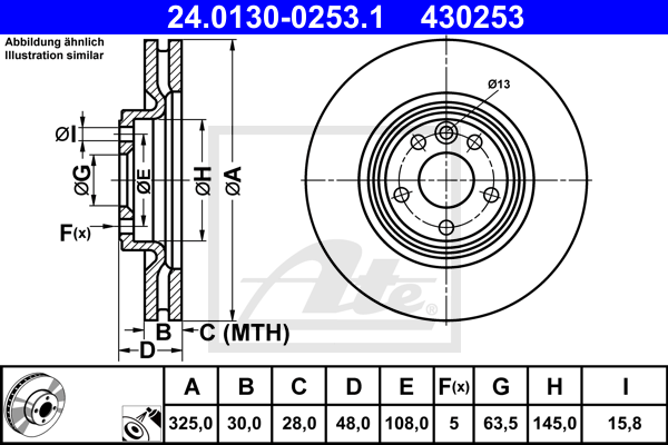 Disque de frein avant ATE 24.0130-0253.1 (X1)