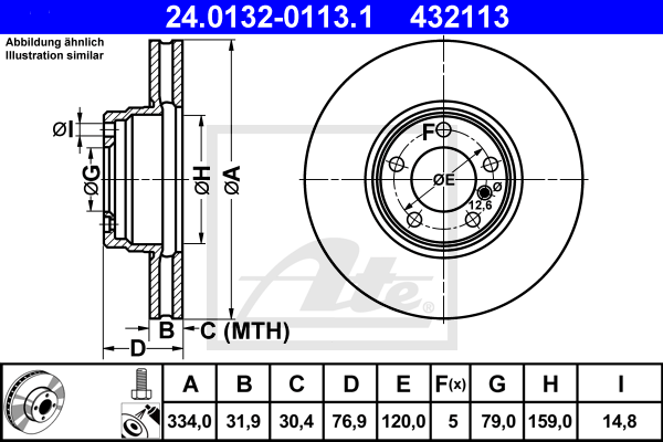 Disque de frein avant ATE 24.0132-0113.1 (X1)