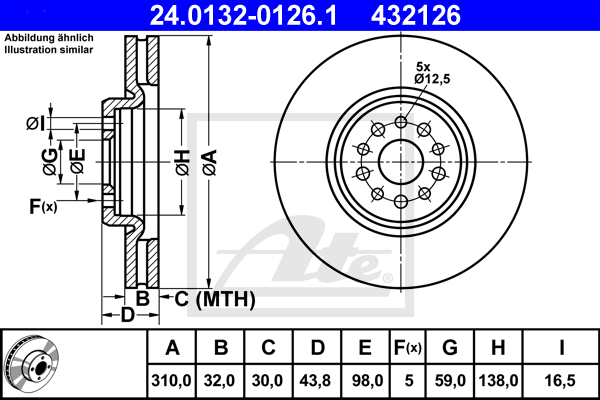Disque de frein avant ATE 24.0132-0126.1 (X1)