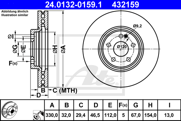 Disque de frein avant ATE 24.0132-0159.1 (X1)