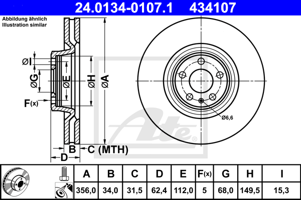 Disque de frein avant ATE 24.0134-0107.1 (X1)