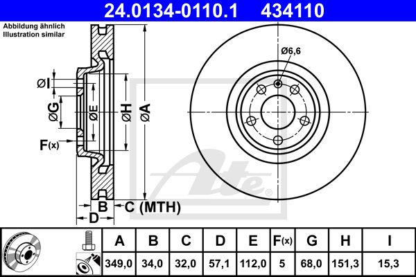 Disque de frein avant ATE 24.0134-0110.1 (X1)