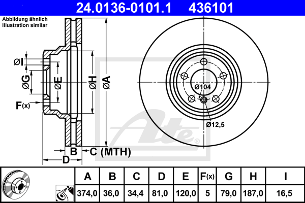 Disque de frein avant ATE 24.0136-0101.1 (X1)