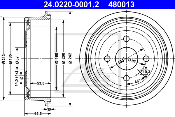 Tambour de frein arriere ATE 24.0220-0001.2 (X1)