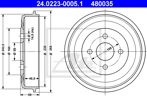 Tambour de frein arriere ATE 24.0223-0005.1 (X1)