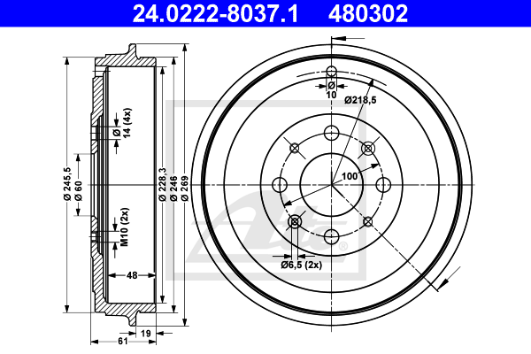 Tambour de frein arriere ATE 24.0222-8037.1 (X1)