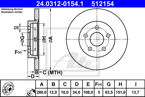 Disque de frein arriere ATE 24.0312-0154.1 (X1)