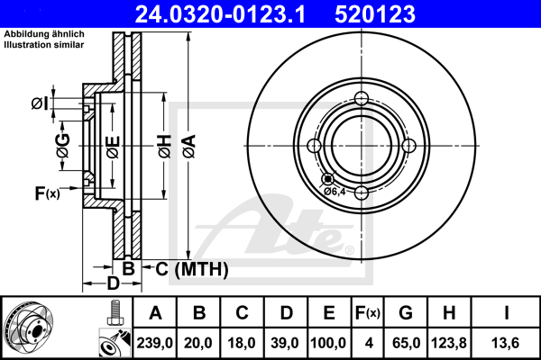 Disque de frein avant ATE 24.0320-0123.1 (X1)