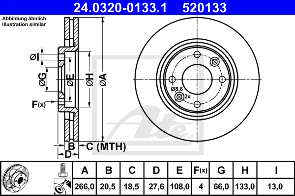 Disque de frein avant ATE 24.0320-0133.1 (X1)