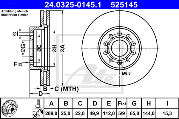 Disque de frein avant ATE 24.0325-0145.1 (X1)