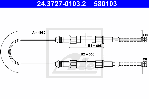 Cable de frein à main ATE 24.3727-0103.2 (X1)