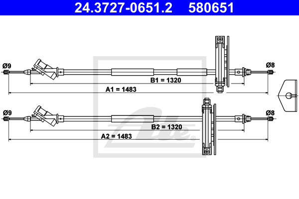 Cable de frein à main ATE 24.3727-0651.2 (X1)