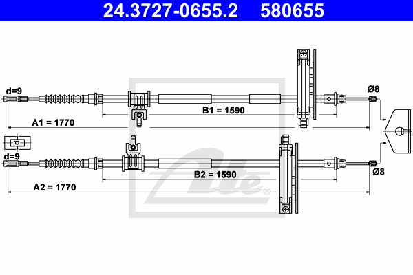 Cable de frein à main ATE 24.3727-0655.2 (X1)