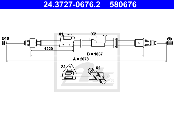 Cable de frein à main ATE 24.3727-0676.2 (X1)
