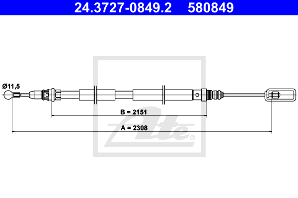 Cable de frein à main ATE 24.3727-0849.2 (X1)