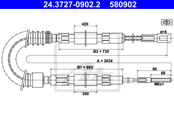 Cable de frein à main ATE 24.3727-0902.2 (X1)
