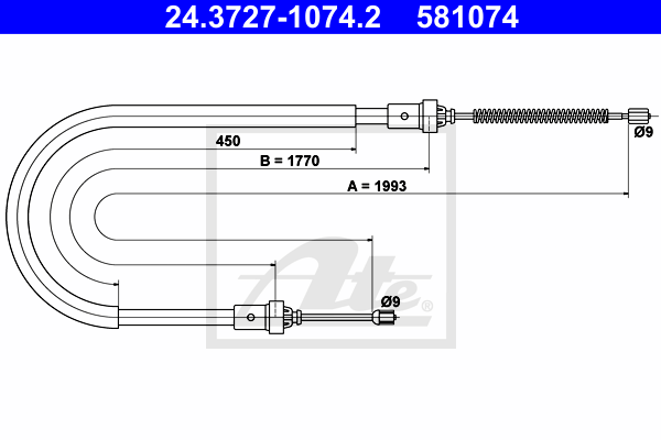 Cable de frein à main ATE 24.3727-1074.2 (X1)