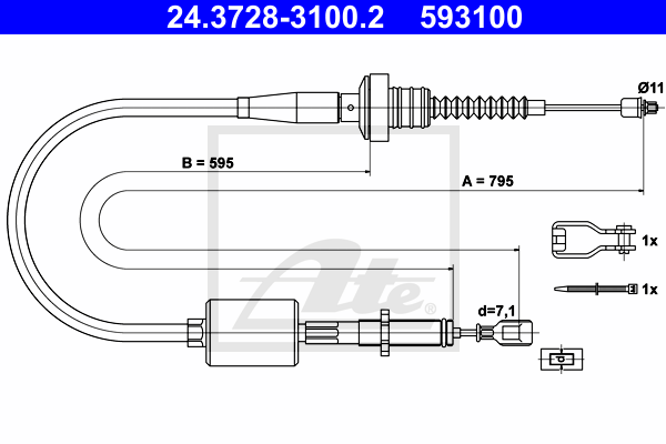 Cable d'embrayage ATE 24.3728-3100.2 (X1)