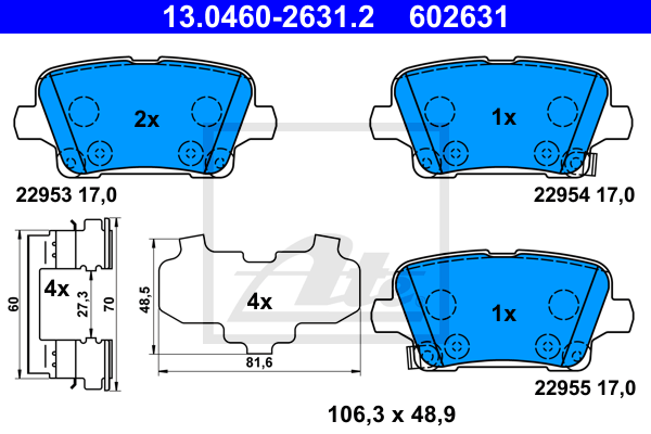 Plaquettes de frein arriere ATE 13.0460-2631.2 (X1)