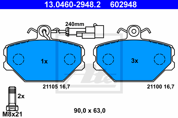 Plaquettes de frein avant ATE 13.0460-2948.2 (Jeu de 4)