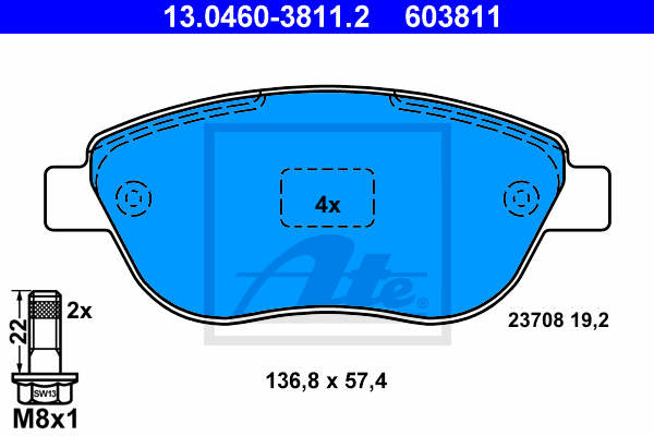 Plaquettes de frein avant ATE 13.0460-3811.2 (Jeu de 4)