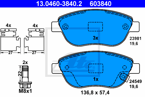 Plaquettes de frein avant ATE 13.0460-3840.2 (Jeu de 4)