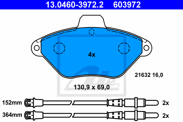 Plaquettes de frein avant ATE 13.0460-3972.2 (Jeu de 4)