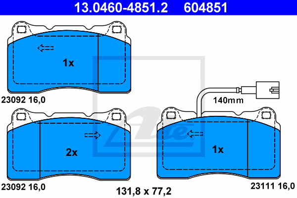 Plaquettes de frein avant ATE 13.0460-4851.2 (Jeu de 4)