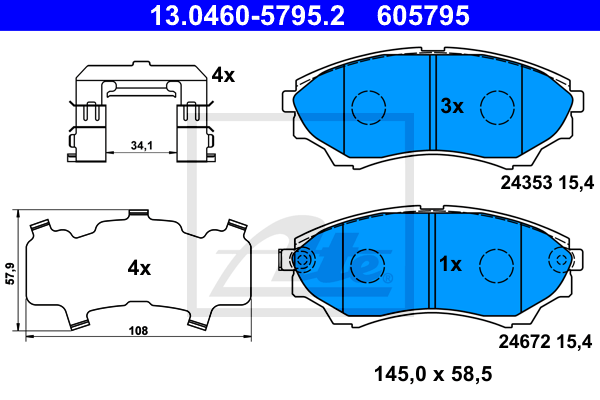 Plaquettes de frein avant ATE 13.0460-5795.2 (Jeu de 4)