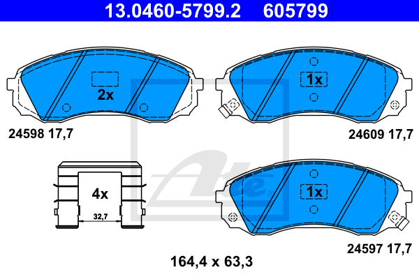 Plaquettes de frein avant ATE 13.0460-5799.2 (Jeu de 4)
