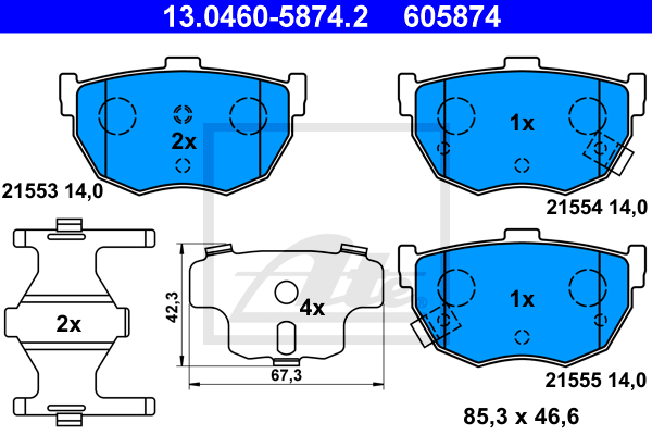 Plaquettes de frein arriere ATE 13.0460-5874.2 (Jeu de 4)