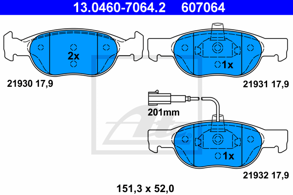 Plaquettes de frein avant ATE 13.0460-7064.2 (Jeu de 4)