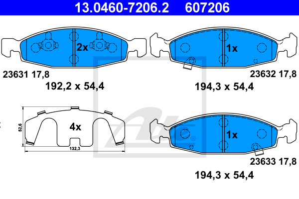 Plaquettes de frein avant ATE 13.0460-7206.2 (Jeu de 4)