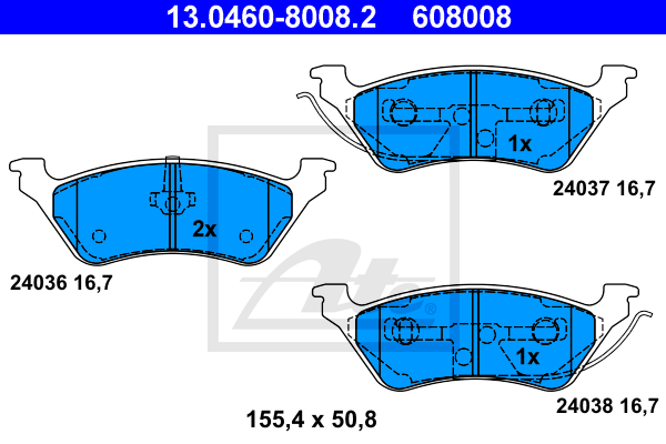 Plaquettes de frein arriere ATE 13.0460-8008.2 (Jeu de 4)
