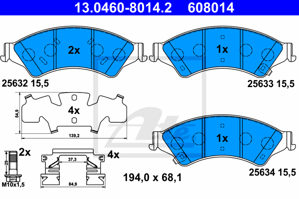 Plaquettes de frein avant ATE 13.0460-8014.2 (Jeu de 4)