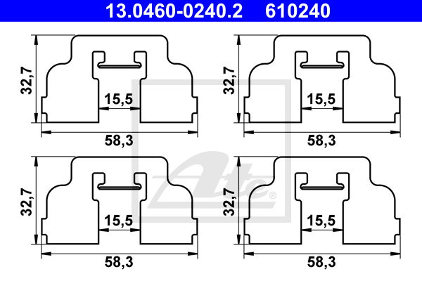 Kit de montage plaquettes de frein ATE 13.0460-0240.2 (X1)