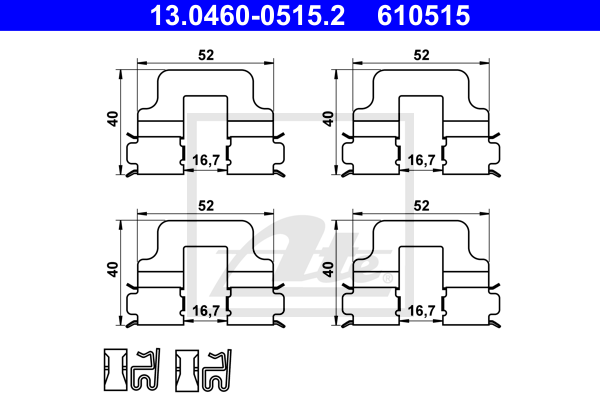 Kit de montage plaquettes de frein ATE 13.0460-0515.2 (X1)