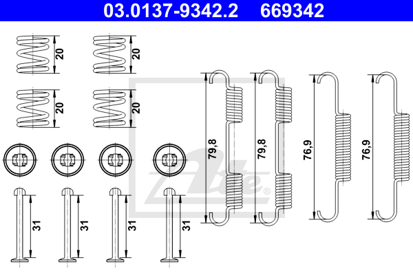 Kit d'accessoires mâchoires de frein de stationnement ATE 03.0137-9342.2 (X1)