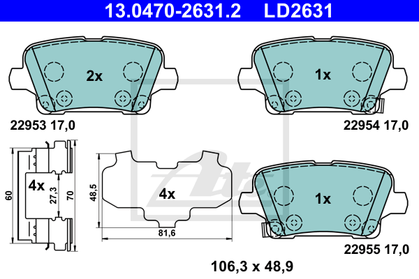 Plaquettes de frein arriere ATE 13.0470-2631.2 (X1)