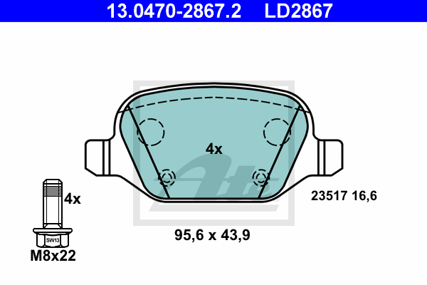 Plaquettes de frein arriere ATE 13.0470-2867.2 (X1)