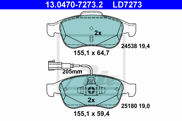 Plaquettes de frein avant ATE 13.0470-7273.2 (X1)