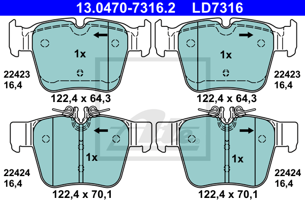Plaquettes de frein arriere ATE 13.0470-7316.2 (X1)