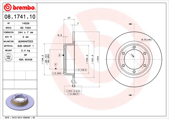 Disque de frein avant BREMBO 08.1741.10 (Jeu de 2)