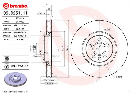 Disque de frein avant BREMBO 09.D251.11 (X1)